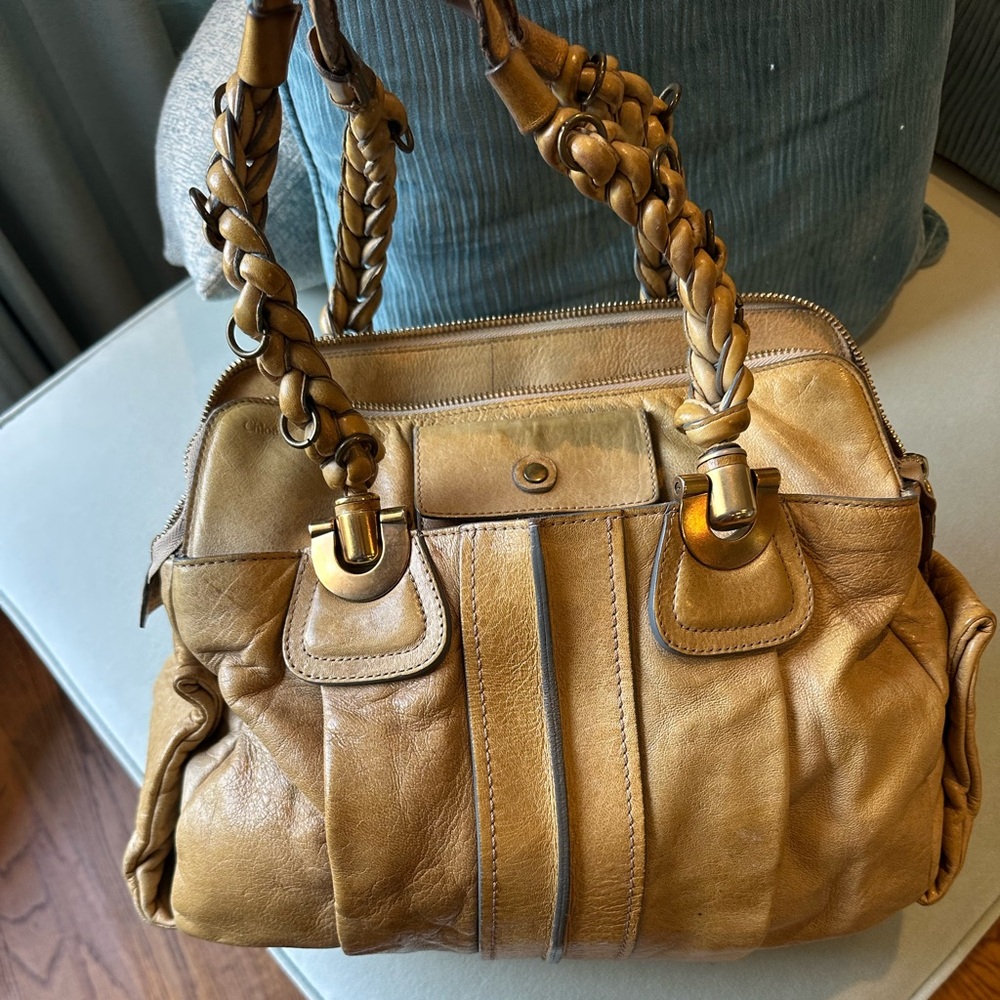 Chloe Tan Leather Satchel with Braided Handles